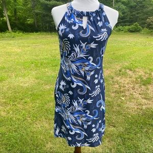 JUDE CONNALLY DRESS MINI STRETCH BLUE WHITE FLORAL SLEEVELESS KEYHOLE Size XS